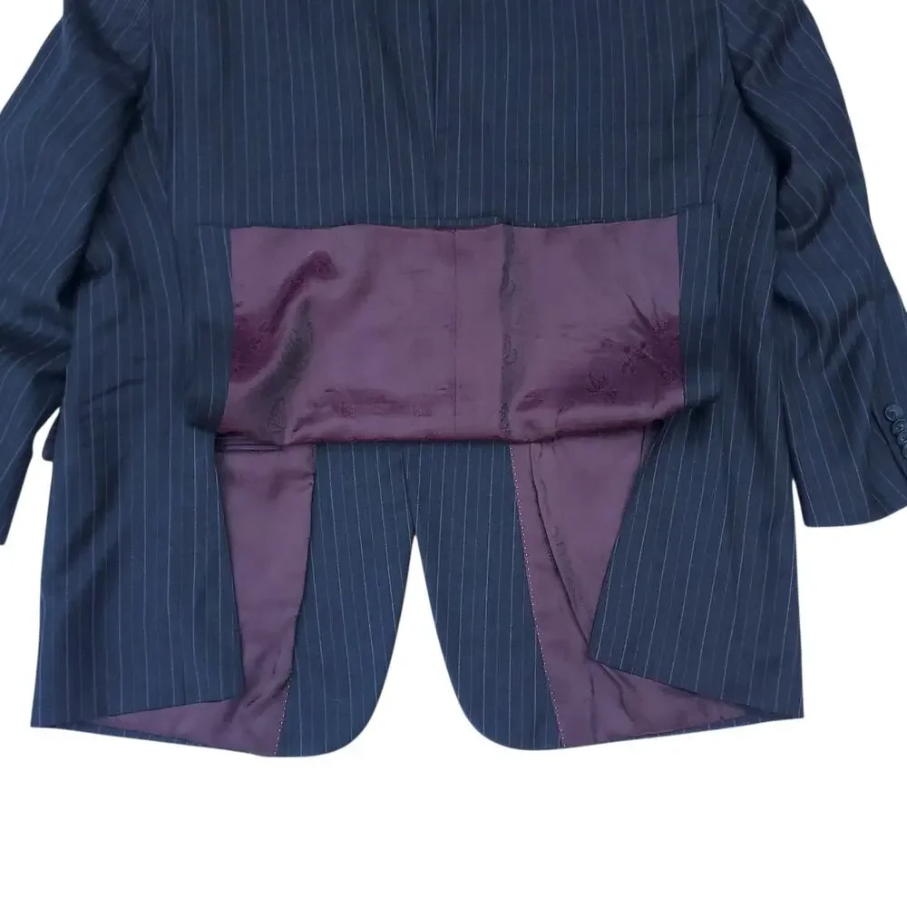 Hart Schaffner Marx 2pc Suit Blue Wool Pinstripe Jacket 48R 53x30.5 Pant 41x27